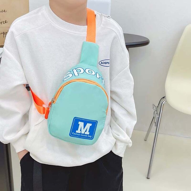Bolsa de peito crossbody de nylon infantil, estilo coreano letra M, bolsa de ombro para viagem ao ar livre