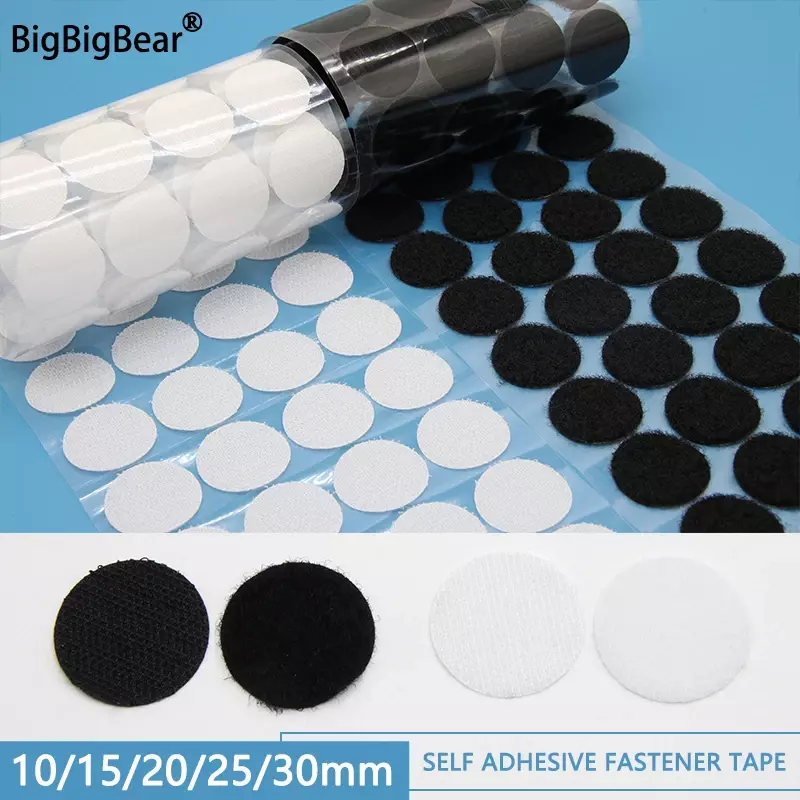 Self Adhesive Fastener Tape Dots 10/15/20/25/30mm Sticker Dots Adhesive Tape Round Hook Loop Boob Tape Strong Glue White Black