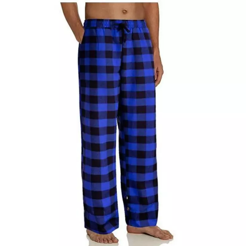 Moda masculina casual algodão pijama calça longa macio confortável solto elástico cintura xadrez cozy sleepwear casa lounge calças novo