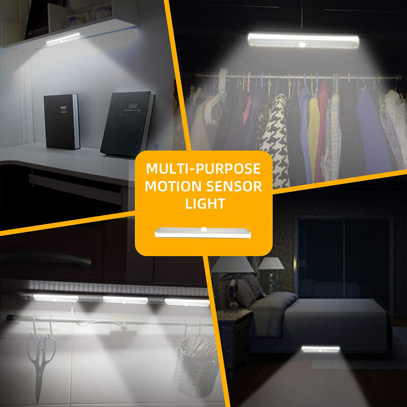 Luz noturna LED sem fio com sensor de movimento PIR, lâmpada para armário, corredor, cozinha, escada, Luminaria Iluminação, 9cm, 19cm