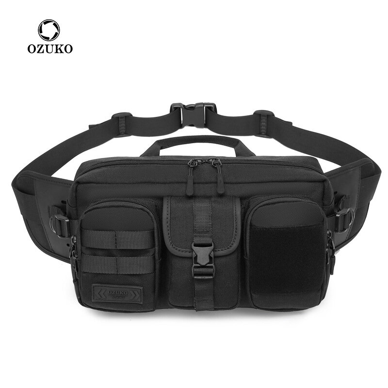 OZUKO-riñonera táctica para hombre, bolso de hombro impermeable, a la moda bandolera de viaje corto, con carga USB, para adolescentes