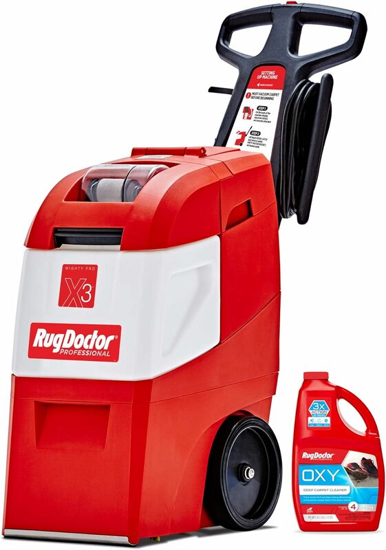 Rug Doctor X3 limpiador de alfombras comercial, Paquete grande rojo Oxy Pro, cepillo vibratorio exclusivo, exfoliante en aerosol y extracto de suciedad integrada