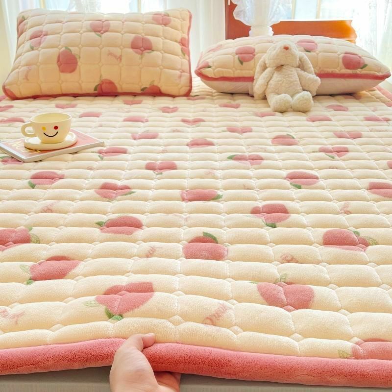 Seperai tempat tidur hangat, 1 buah beludru susu tebal hangat seprai tunggal dobel lembut lipat tipis bagian atas kasur Tatami lantai berlapis