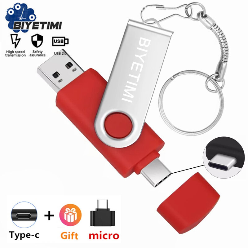 Biyetimi Usb Tipe C Flash Drive 32Gb Pendrive 64Gb OTG 128GB USB Stick Device Flash Memory Type-c untuk PC Phone Gift