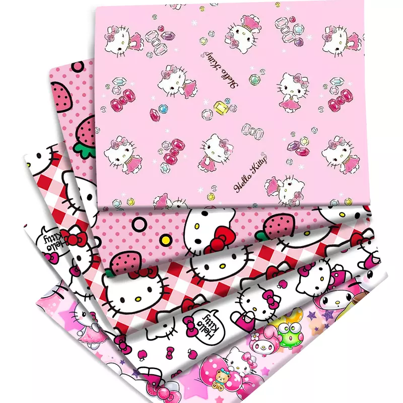50*145cm Luxury Hello KITTY cartoon printed plain cotton fabric diy patchwork fabric for children's pajamas