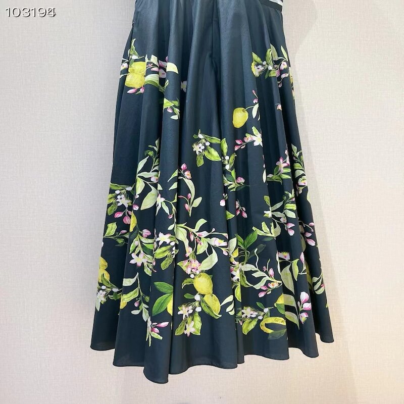 Fyion-Vestido de algodão sem mangas estampado floral feminino, vestido de festa longo vintage, passarela, preto, verão, 2022