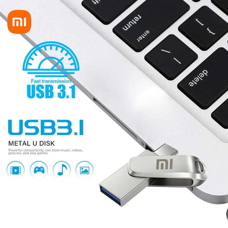 MIJIA-Unidade Flash de Metal de Alta Velocidade Xiaomi, Pen Drive Impermeável, PenDrive Tipo-C para Armazenamento em Computador, USB 3.0, 2 em 1, 1TB