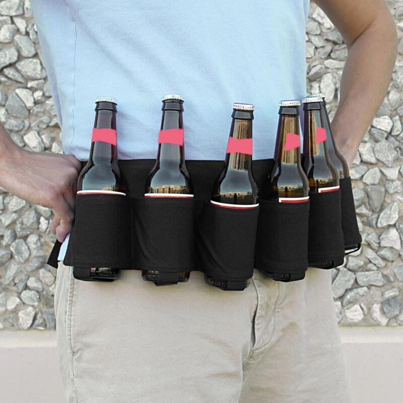 Cinturón de cerveza resistente al desgaste con múltiples bolsillos, funda de camuflaje de larga duración con cuello rojo para latas de Soda y cerveza para exteriores