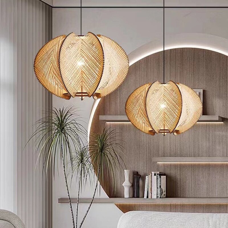 Japanese Style Rattan Chandelier Ceiling Light Bamboo Pendant Light Hanging Lights Droplights Led Dining Light Minimalist