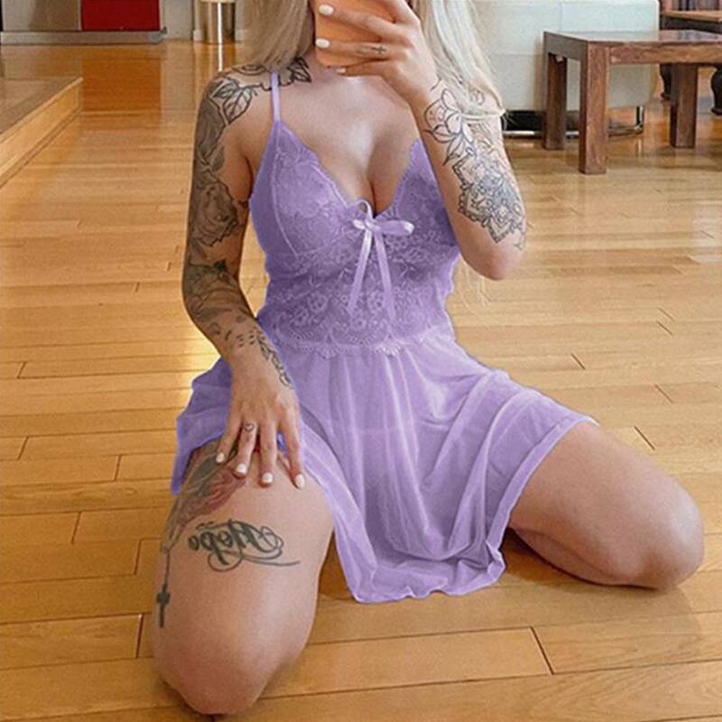 Womens Sexy Lace Sleeveless See-Through Thong Underwear Lingerie Ladies Straps Babydoll Nightdress