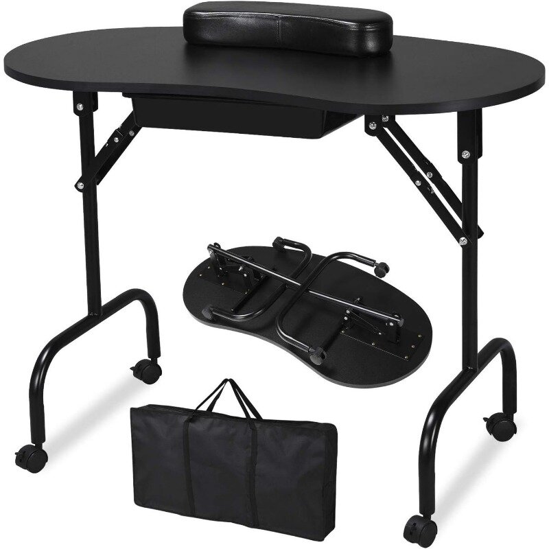 Маникюрный Стол, стол для ногтей, рабочая станция с большим ящиком/клиентская накладка на запястье/управляемые колеса/предмет переноски