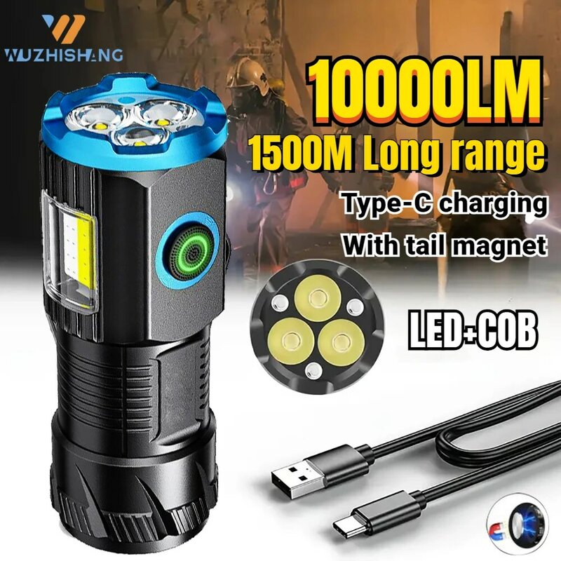 FLSTAR FIRE Strong Light 3 LED Flashlight USB Rechargeable Built-in Battery Waterproof Lantern with Pen Clip and Tail Magnet