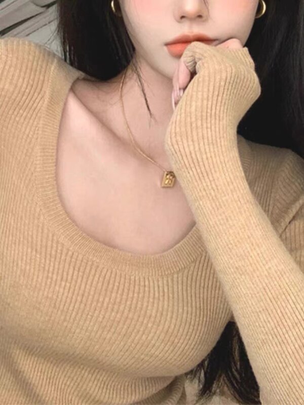 O pescoço das mulheres malha suéter superior apertado, espessado camada interna, pescoço baixo, outono, inverno, X267