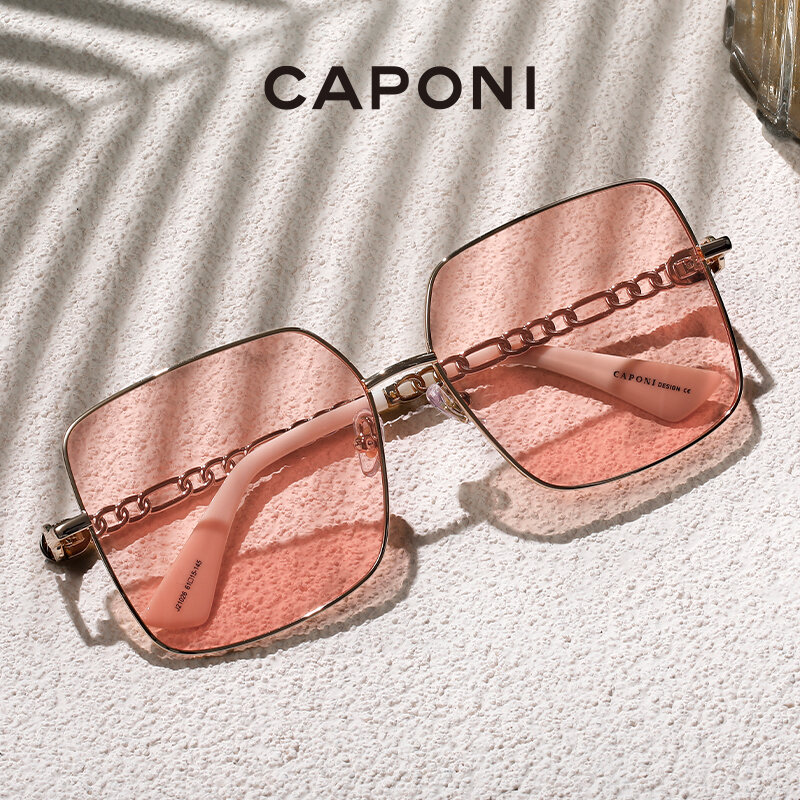 CAPONI-gafas de sol polarizadas para mujer, lentes de sol de gran tamaño, diseño de marca de lujo, accesorios para ojos, cadena como regalo, CP21026