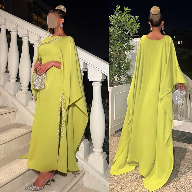 Sukienka na studniówkę satynowe koraliki wesele suknia z okrągłym dekoltem na zamówienie długa suknia saudyjska