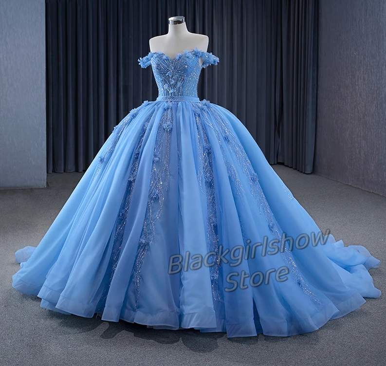 Luksusowy Vestidos De 15 años 2024 niebieski bez ramiączek szlachetny eleganckie kwiatowe hafty sukienki na przyjęcie urodzinowe ślubny z falbanami