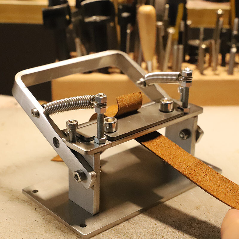 Nieuwe Rvs Craft Lederen Strips Riem Handleiding Dunner Machine Diy Snijden Dunschiller Tools + 8 Stuks Blades 10Mm * 18Mm