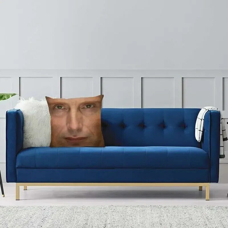 Funda de cojín facial con estampado de dos lados, cubierta de almohada personalizada para coche, decoración del hogar, serie de TV, Mads Mikkelsen Hannibal