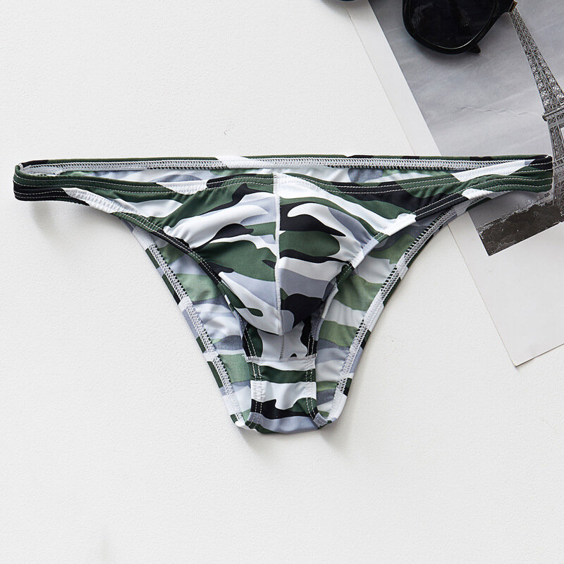 Sexy Men's Low Rise Camouflage Printed Breathable Briefs Smooth Stretch Underwear Ice Silk Underpants Seamless Briefs Panties