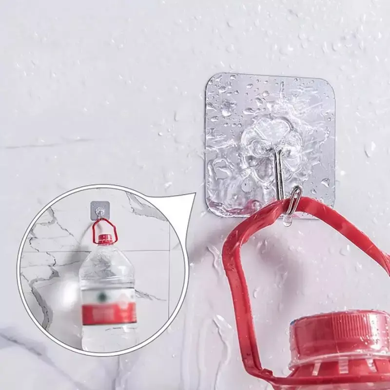Strong Hooks Transparent Self Adhesive Door Wall Hangers Hooks  Waterproof Oilproof Reusable Seamless Hanging Hook Kitchen Bath