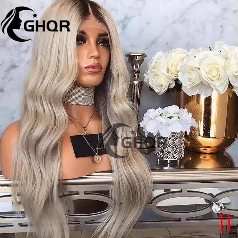 Glueless Ombre Ash Blonde Lace Front Wig Human Hair Body Wave Transparent Lace Brazilian Human Hair 360 Lace Frontal Wig With Br