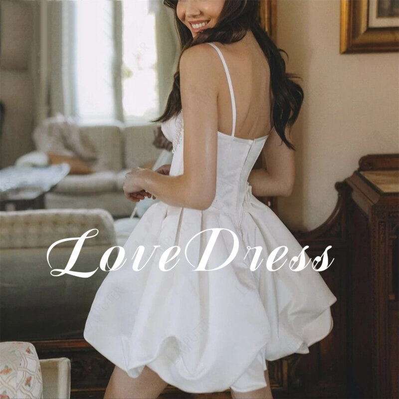 Love Mini Princess Stain Sweetheart Wedding Dress Exquisite Short Above Knee A-Line Spaghetti Straps Flower bud Bridal Gown 2024
