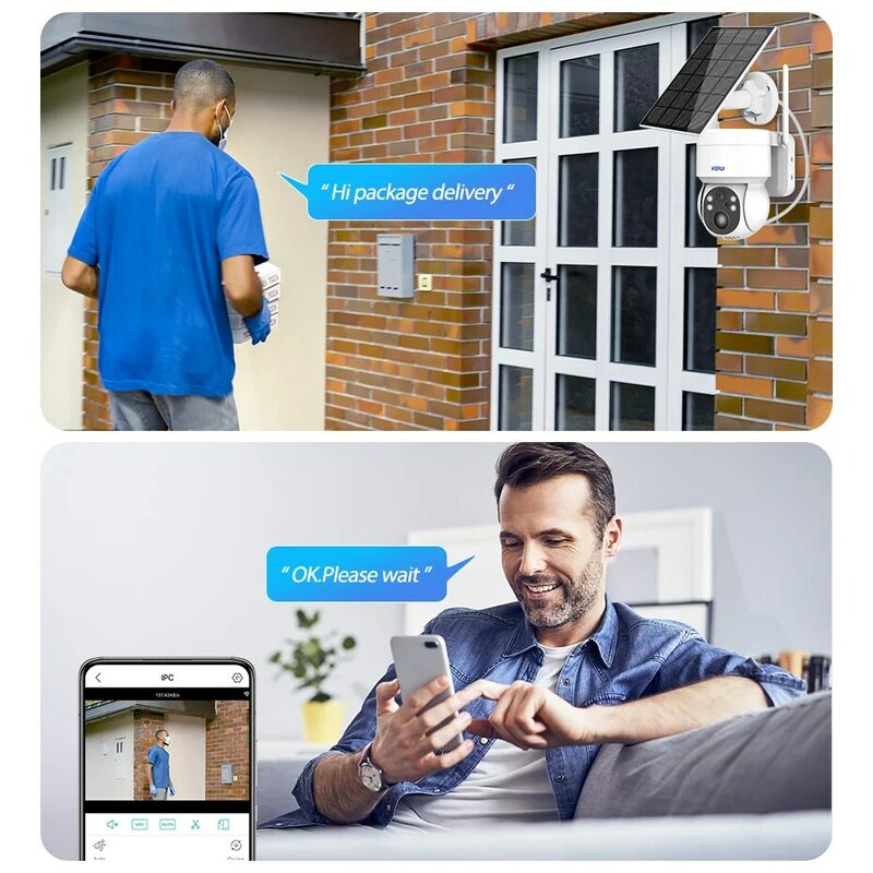 KERbiomSolar-Caméra de surveillance extérieure PTZ IP, dispositif de sécurité domestique sans fil, étanche, avec détection de mouvement et alarme, 4MP