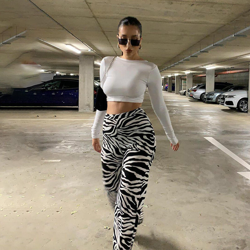 2024 European and American Style Autumn Sexy Striped Casual Fashion All-match Straight Trousers Sports Pants Women's Trousers