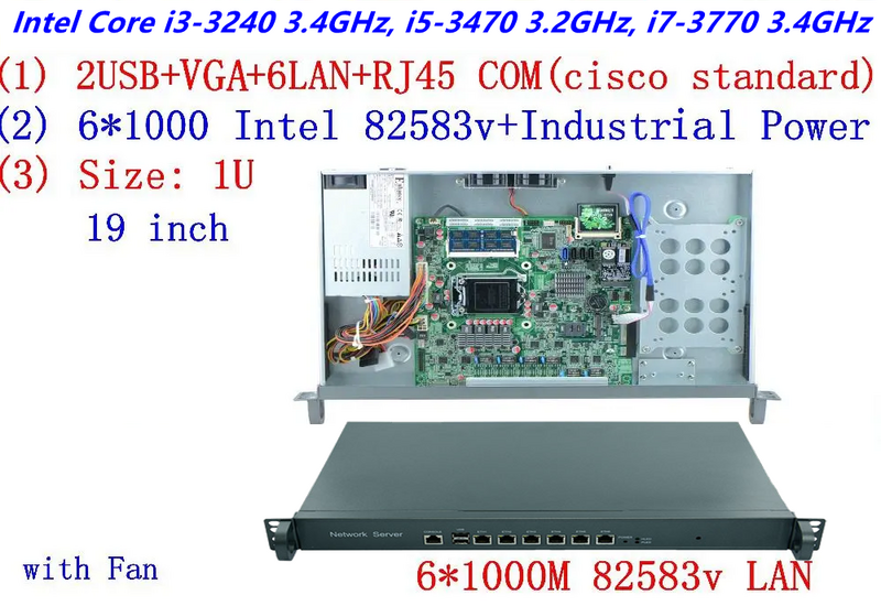 Intel LGA1155 Intel Core I3 3240 3.4GHz proecssor เครือข่ายความปลอดภัยของอุปกรณ์1U แร็คไฟร์วอลล์ที่มีพอร์ต LAN 6พอร์ต