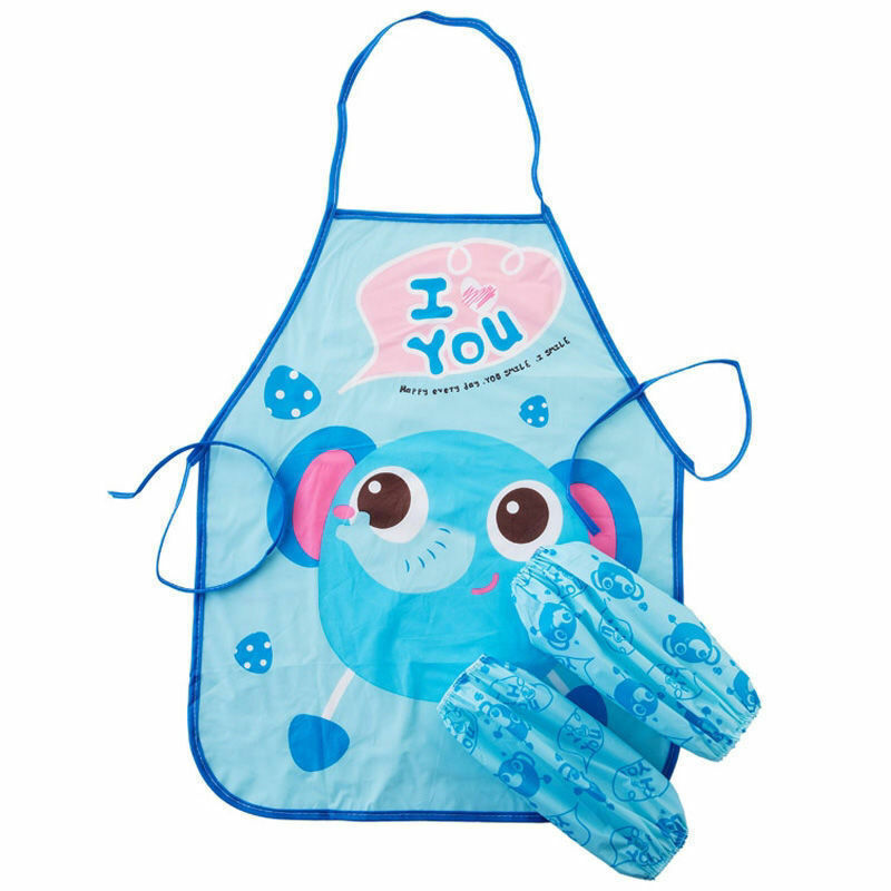 Topi Koki Lengan Celemek Anak-anak Kartun Lucu Set Saku Anak-anak Seni Kerajinan Dapur Memasak Setelan Koki Mainan Memanggang Makanan Minuman untuk 3-8Y