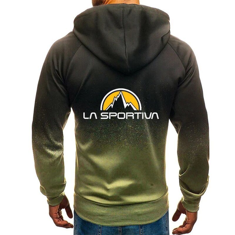 2024 Spring Autumn Men's New La Sportiva Logo Print Casual Harajuku Gradient Color Hooded Sweatshirts Popular Zipper Jacket Coat