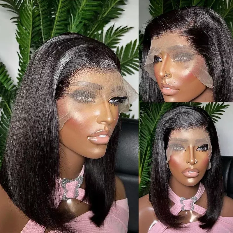 Wig Bob pendek Remy Brasil Wig lurus tulang 13x4 HD renda rambut manusia Frontal untuk wanita 250% 13x6 Wig depan renda