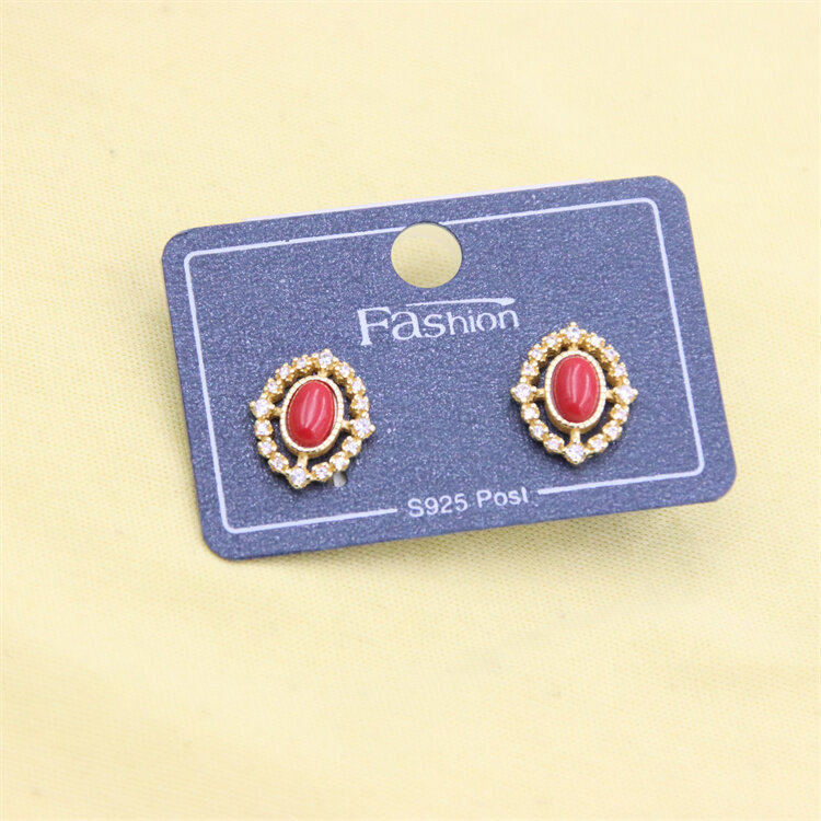 ZFSILVER-pendientes de plata de ley 925 con forma de diamante para mujer y niña, aretes de tuerca ovalados de color rojo, accesorios de joyería, regalo de fiesta