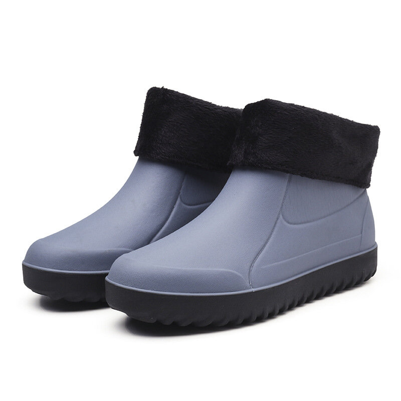 Zapatos de agua de goma para hombre, botas de trabajo impermeables, cálidas, sin cordones, color negro, para Primavera e invierno, 2024