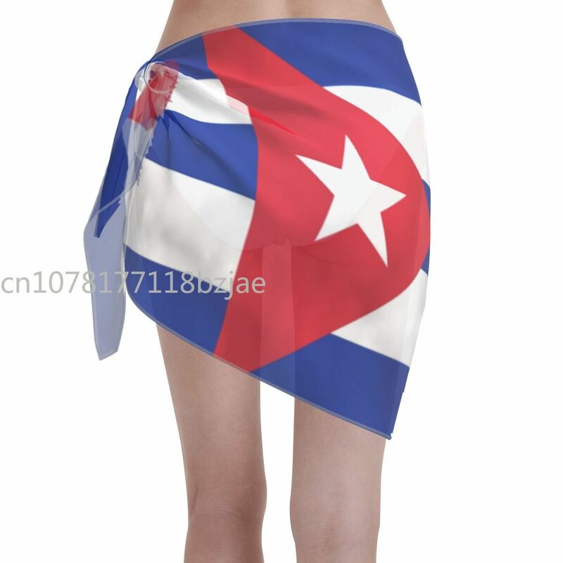 Bendera Kuba seksi Kuba tropis penutup wanita pakaian renang sifon bungkus gaun pantai Pareo kasual Bikini penutup atas rok baju renang