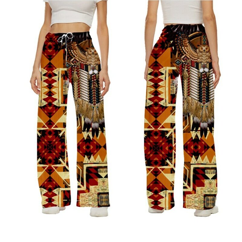 Tribe totem pantaloni a gamba larga a figura intera stampati pantaloni a vita bassa stile sottile estate Streetwear coreano abbigliamento donna