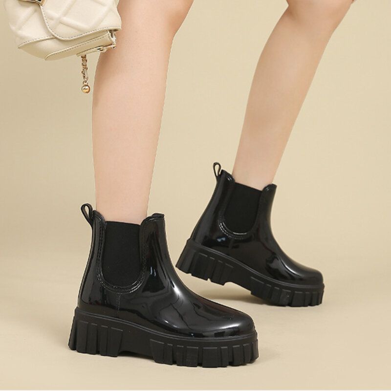 حذاء برقبة متوسط الساق كلاسيكي مقاوم للماء للنساء ، طقم أحذية مطر ، قطن ، إضافة ، قدم ، جديد ،