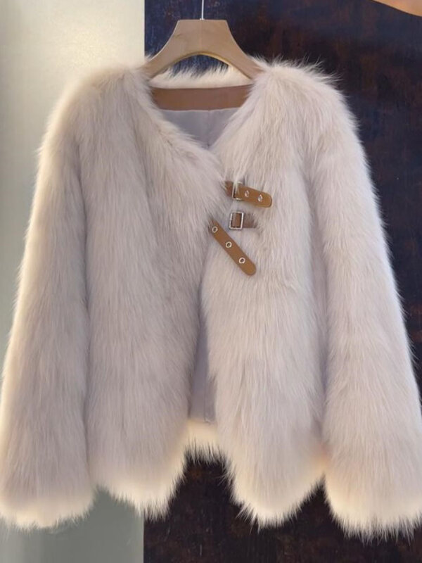 Formalna ekologiczna kurtki futrzane damska odzież wierzchnia 2023 jesienno-zimowa nowe futro damska luźna kurtka z długim rękawem