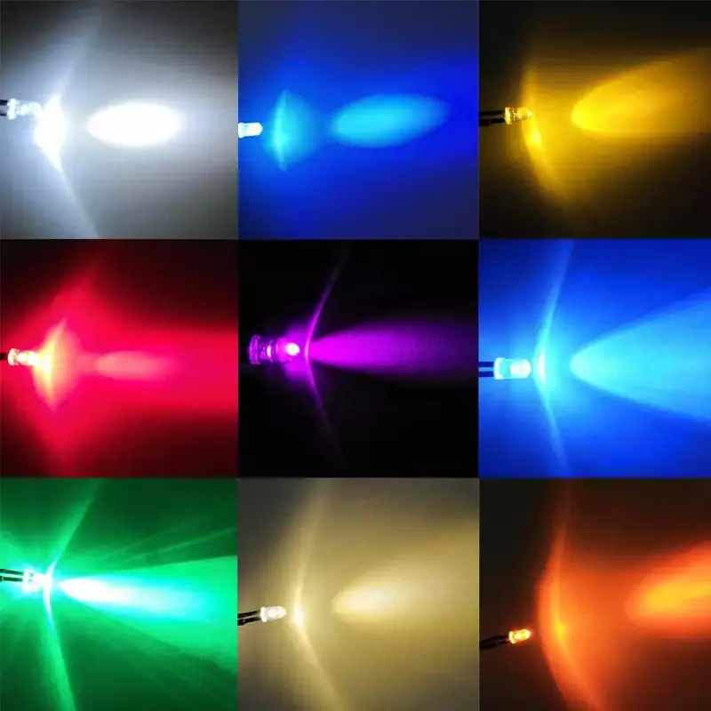 Pré com fio redondo lâmpada LED lâmpada, diodo quente, emitindo diodos, várias opções de cores, vermelho, azul, branco, verde, DC 12V, 5mm, 20cm, 1pc