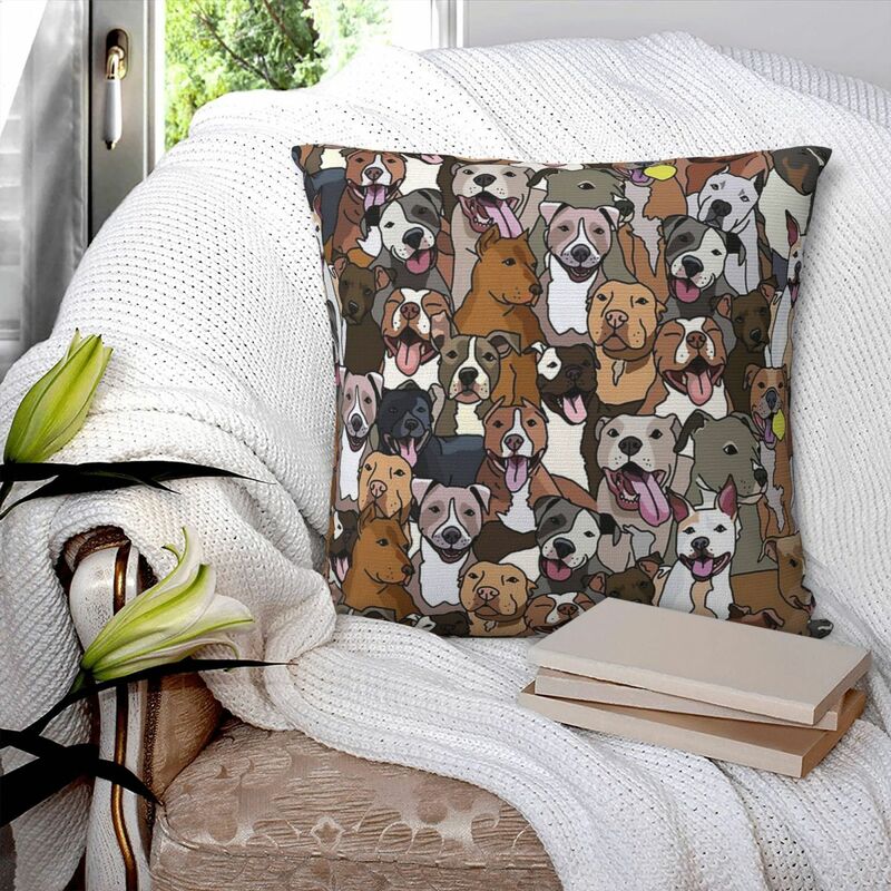 Poliéster tampa de almofada com pitbull padrão para a decoração home, fronha quadrada com padrão do cão, melhor para o sofá