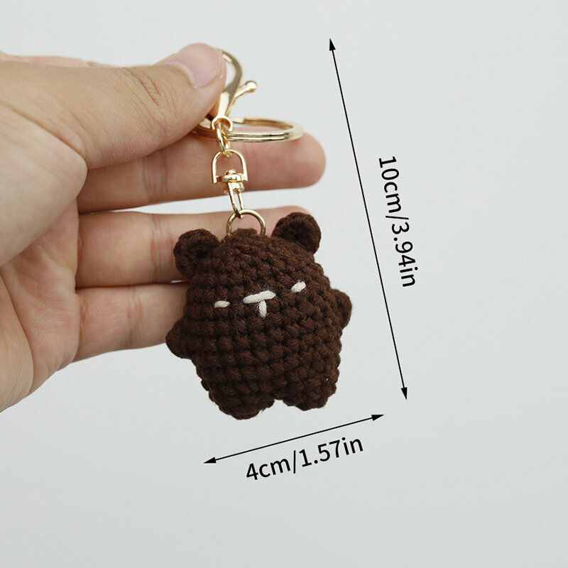 พวงกุญแจคู่หมีน่ารักขนาดเล็กพวงกุญแจถักลายการ์ตูนหมีพวงกุญแจอุปกรณ์เสริมกระเป๋าน่ารักจี้ถักโครเชต์