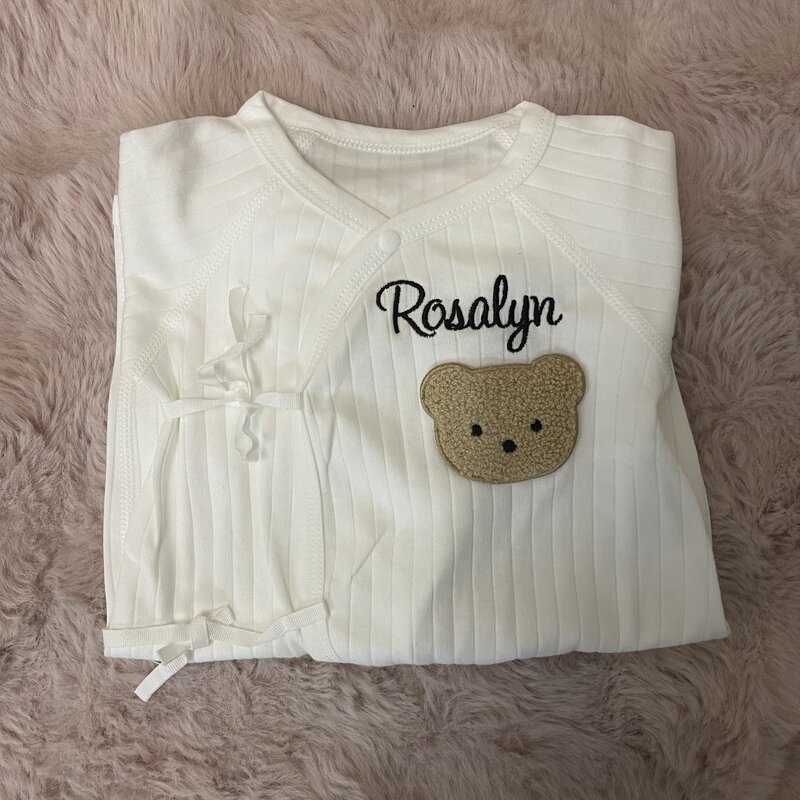 Any name Cute Teddy Bear Jumpsuit, Embroidered Newborn Baby Clothing, Seasonal Jumpsuit Essential Gift Package