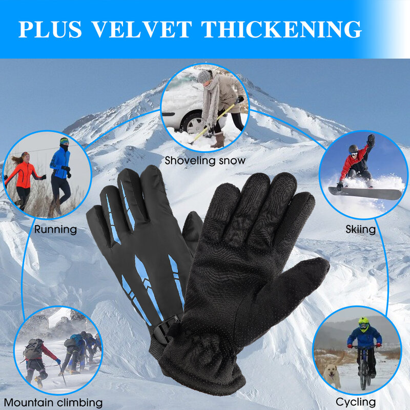 Sarung tangan pria, penghangat musim dingin Non-slip luar ruangan tahan air ski berkuda Mengemudi sarung tangan lima jari bulu termal mewah