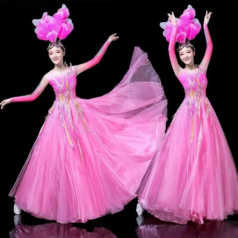Танцевальное платье, новая великолепная танцевальная песня, сопровождающая танцы, большая юбка, одежда для выступления на сцене, для открытия танцев