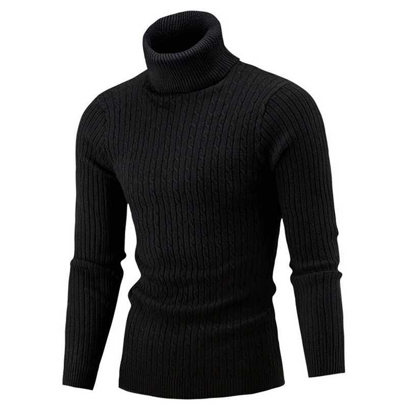 Suéter cálido de manga larga para hombre, suéter de cuello alto, suéter de punto Retro, Otoño e Invierno