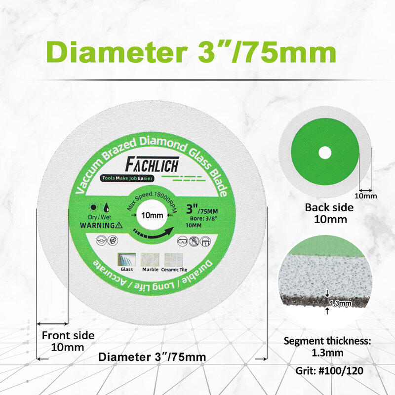 FACHLICH 1pc 75mm Diamond Saw Blade Cutting Glass Jade Marble Tile Hand Tool Mini Angle Grinder 3 inch Cut Plate Grinding Disc
