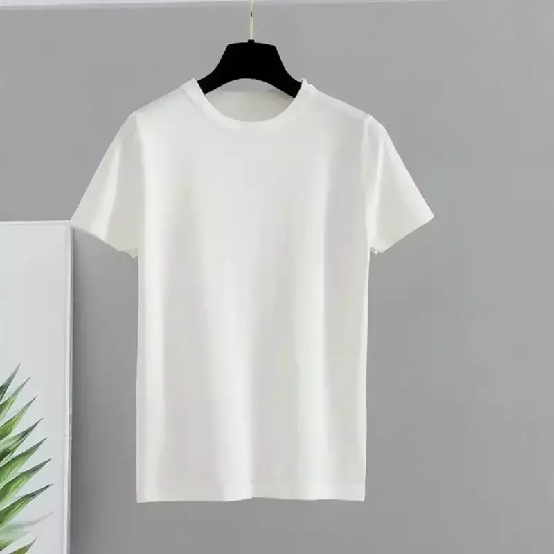女性の基本的な綿のニットTシャツ,短い伸縮性のあるTシャツ,ラウンドネックの通気性のある下着,シンプルな夏のファッション