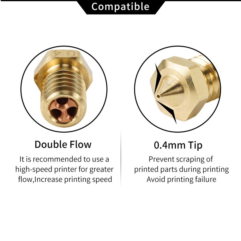 Boquillas de cobre y latón, cabezal de impresión extrusor de alto flujo para piezas de impresora 3D de 0,4mm, 0,6mm, 0,8mm, V6, nuevo