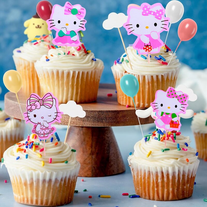 Hello Kitty Selamat Ulang Tahun akrilik kue Topper dekorasi pesta kue kucing bendera dekorasi Baby Shower Baking DIY perlengkapan anak perempuan