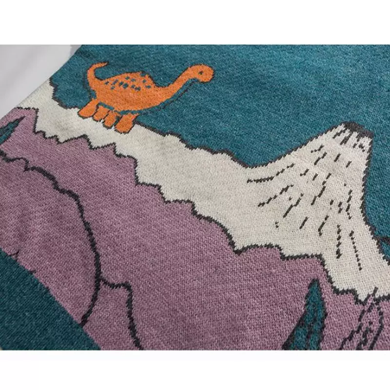 Suéter de punto de dinosaurio pequeño de dibujos animados para hombres y mujeres, suéter Vintage, ropa de calle japonesa informal, Unisex, Harajuku, Invierno